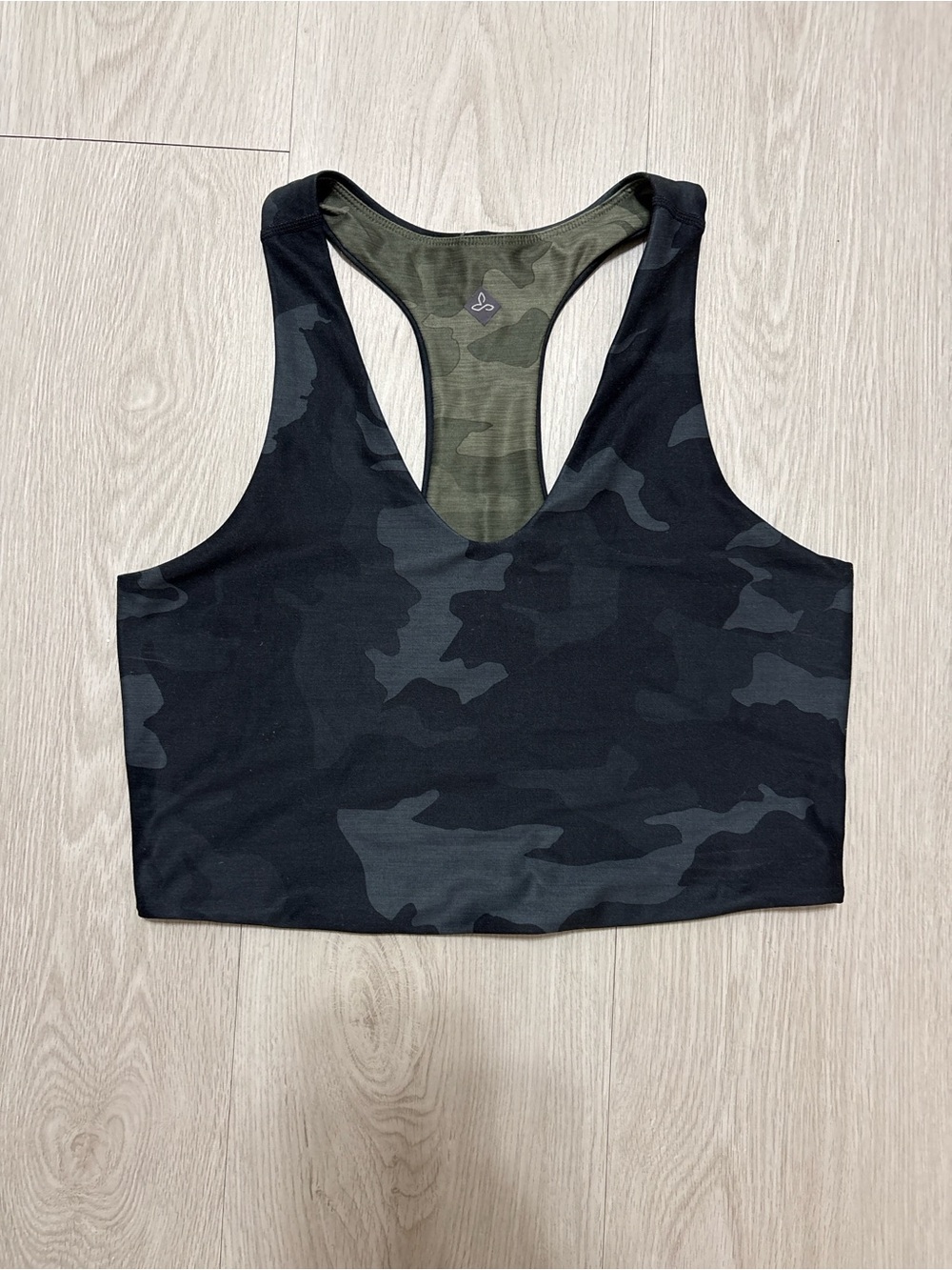 Prana Camo Racerback Sports Bra - Black & Olive